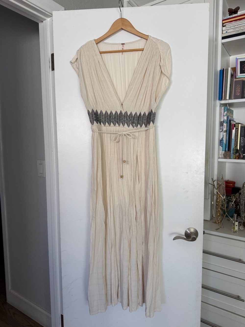 Free People Cream Maxi Dress with Embroidered Waistband